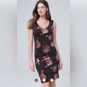 White House Black Market- Women's Pink Floral V-Neck Sheath Dress Size 4